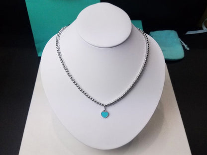 [Corinne]HEART PEDANT SILVER BALL CHAIN NECKLACE