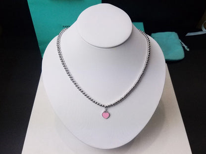 [Corinne]HEART PEDANT SILVER BALL CHAIN NECKLACE