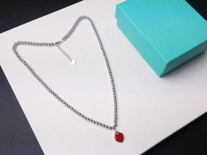 [Corinne]HEART PEDANT SILVER BALL CHAIN NECKLACE