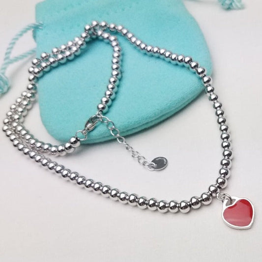 [Corinne]HEART PEDANT SILVER BALL CHAIN NECKLACE