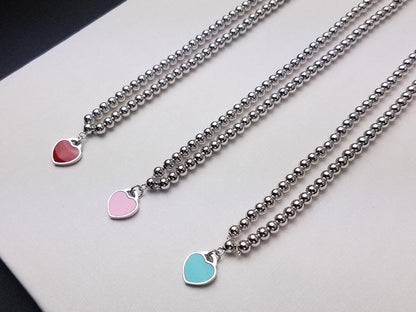 [Corinne]HEART PEDANT SILVER BALL CHAIN NECKLACE