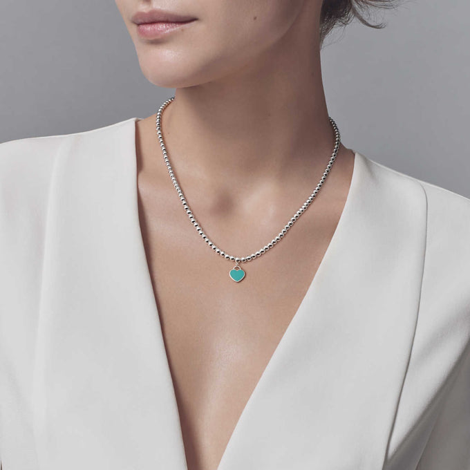 [Corinne]HEART PEDANT SILVER BALL CHAIN NECKLACE