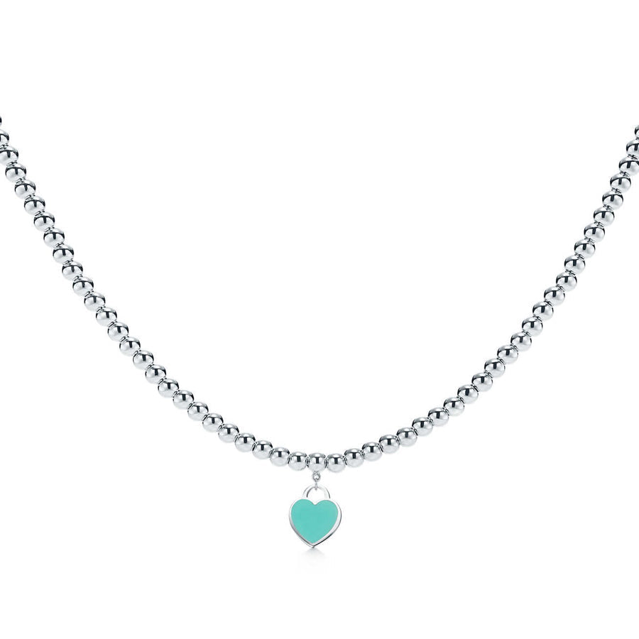 [Corinne]HEART PEDANT SILVER BALL CHAIN NECKLACE