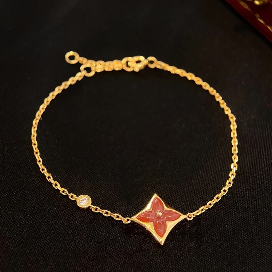 [⭐Corinne]COLOR STAR CARNELIAN PINK GOLD DIAMOND BRACELET