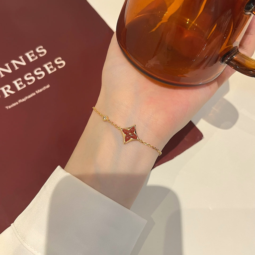 [⭐Corinne]COLOR STAR CARNELIAN PINK GOLD DIAMOND BRACELET