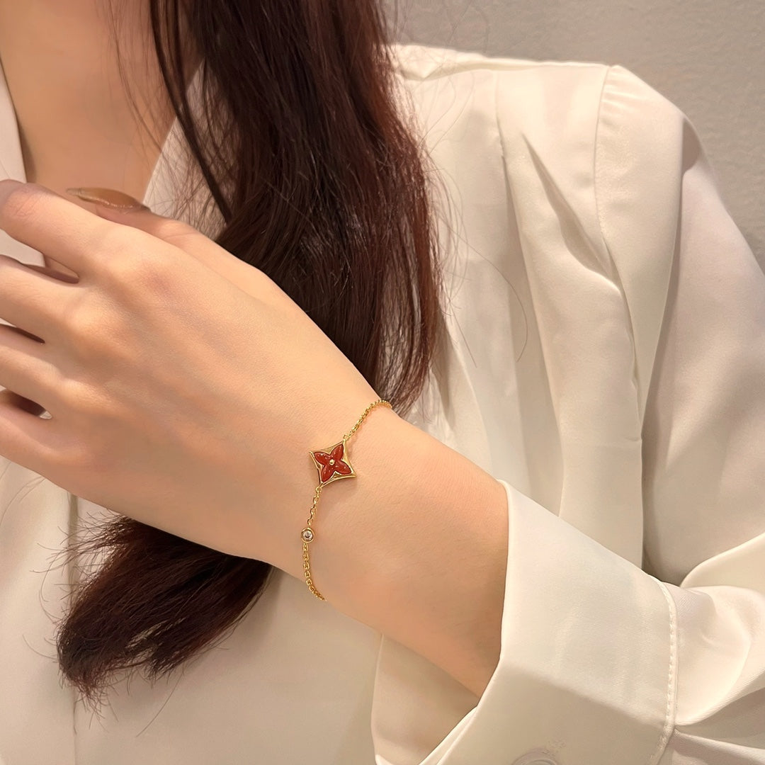 [⭐Corinne]COLOR STAR CARNELIAN PINK GOLD DIAMOND BRACELET