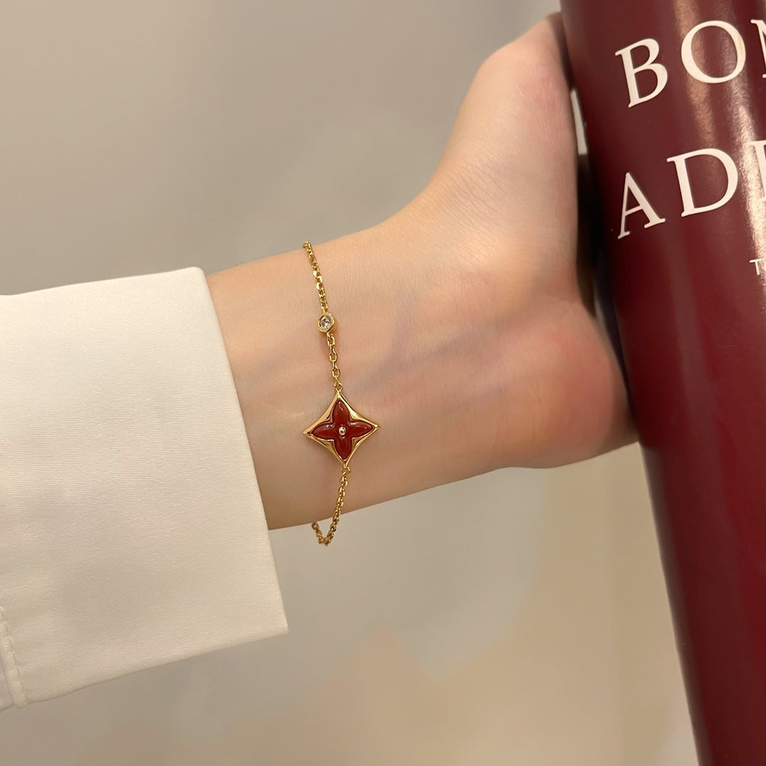[⭐Corinne]COLOR STAR CARNELIAN PINK GOLD DIAMOND BRACELET