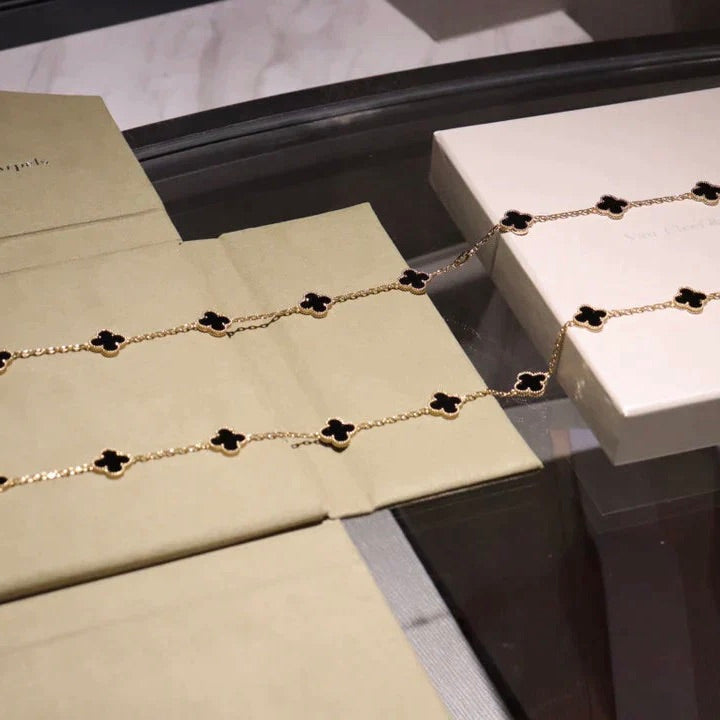[⭐Corinne]CLOVER 20 MOTIFS ONYX NECKLACE