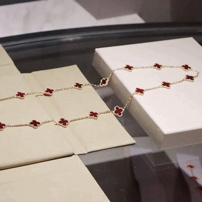 [⭐Corinne]CLOVER 20 MOTIFS CARNELIAN NECKLACE