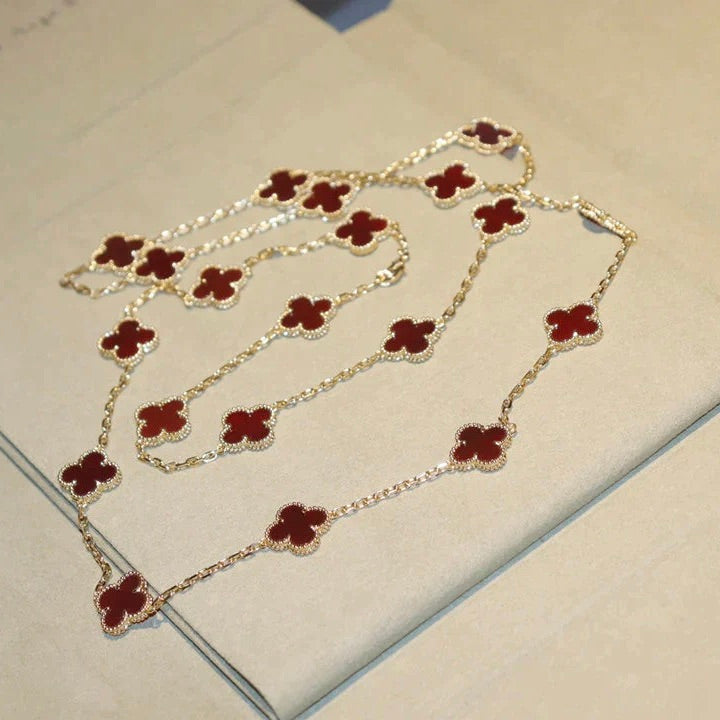 [⭐Corinne]CLOVER 20 MOTIFS CARNELIAN NECKLACE