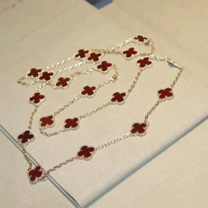 [⭐Corinne]CLOVER 20 MOTIFS CARNELIAN NECKLACE