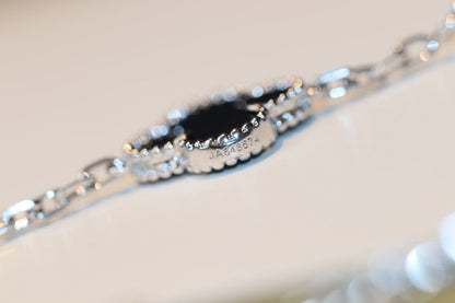 [⭐Corinne]CLOVER 20 MOTIFS ONYX DIAMOND SILVER
