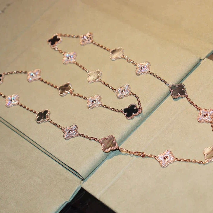 [⭐Corinne]CLOVER 20 MOTIFS DARK MOP DIAMOND  NECKLACE