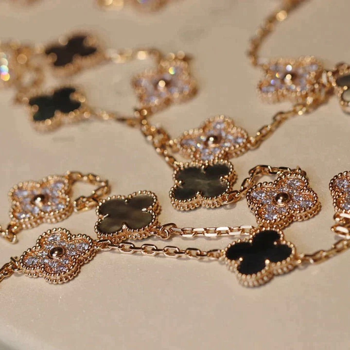 [⭐Corinne]CLOVER 20 MOTIFS DARK MOP DIAMOND  NECKLACE