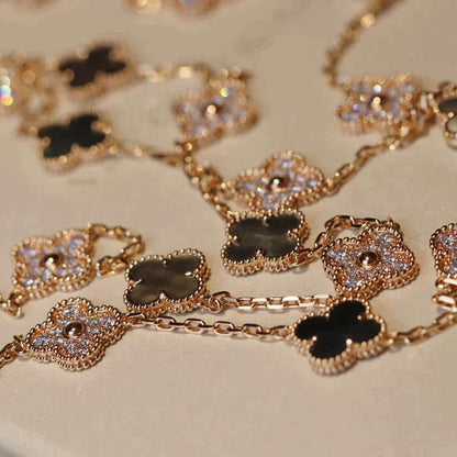 [⭐Corinne]CLOVER 20 MOTIFS DARK MOP DIAMOND  NECKLACE