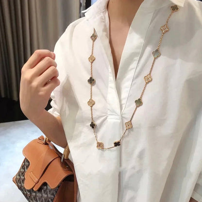 [⭐Corinne]CLOVER 20 MOTIFS DARK MOP DIAMOND  NECKLACE
