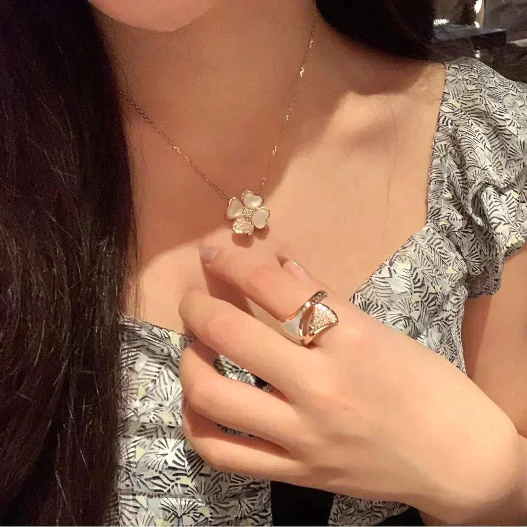 [⭐Corinne]CLOVER MOP DIAMOND ROSE GOLD NECKLACE