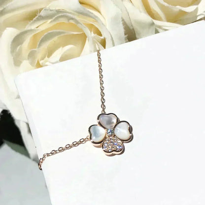 [⭐Corinne]CLOVER MOP DIAMOND ROSE GOLD NECKLACE