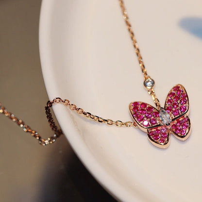 [⭐Corinne]BUTTERFLY RED DIAMOND ROSE GOLD NECKLACE