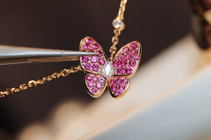[⭐Corinne]BUTTERFLY RED DIAMOND ROSE GOLD NECKLACE