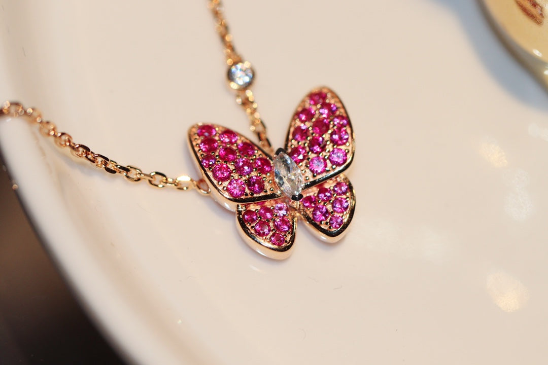 [⭐Corinne]BUTTERFLY RED DIAMOND ROSE GOLD NECKLACE
