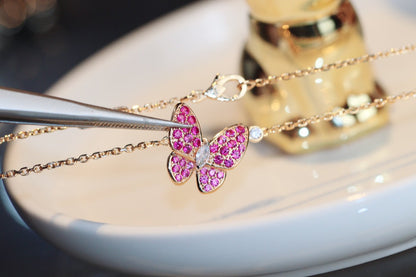 [⭐Corinne]BUTTERFLY RED DIAMOND ROSE GOLD NECKLACE
