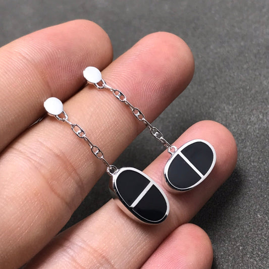 [⭐Corinne]CHAINE VERSO BLACK CERAMIC SILVER EARRINGS