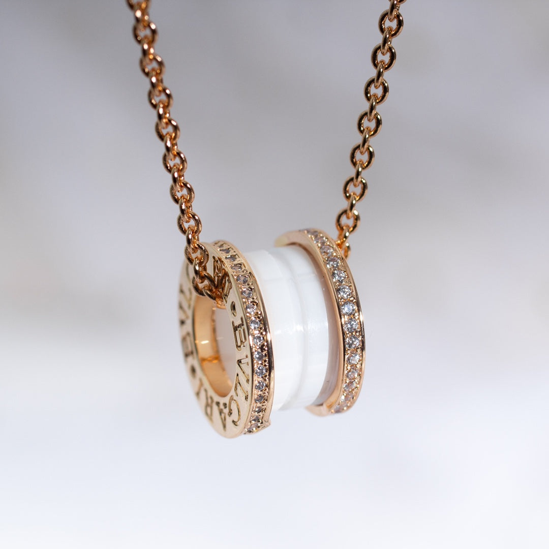 [⭐Corinne]ZERO 1 WHITE CERAMIC PINK GOLD DIAMOND NECKLACE