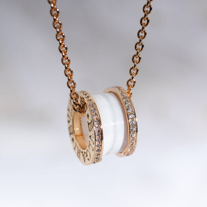 [⭐Corinne]ZERO 1 WHITE CERAMIC PINK GOLD DIAMOND NECKLACE