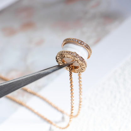 [⭐Corinne]ZERO 1 WHITE CERAMIC PINK GOLD DIAMOND NECKLACE