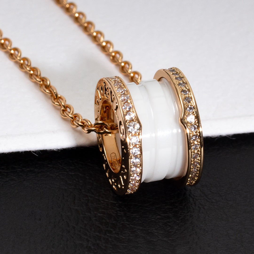 [⭐Corinne]ZERO 1 WHITE CERAMIC PINK GOLD DIAMOND NECKLACE