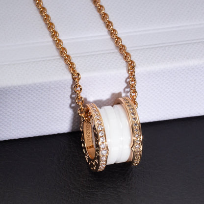 [⭐Corinne]ZERO 1 WHITE CERAMIC PINK GOLD DIAMOND NECKLACE
