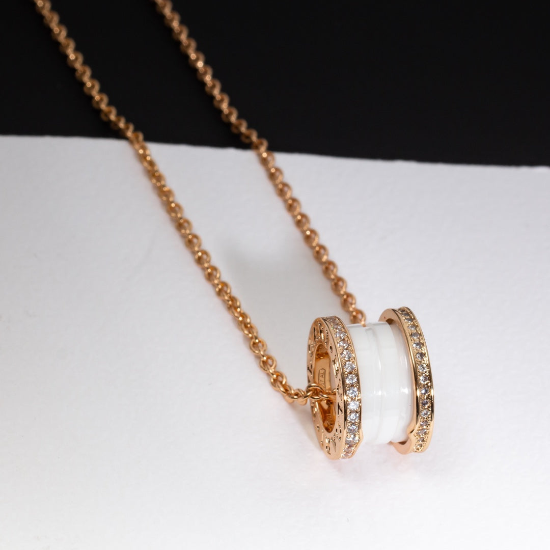 [⭐Corinne]ZERO 1 WHITE CERAMIC PINK GOLD DIAMOND NECKLACE