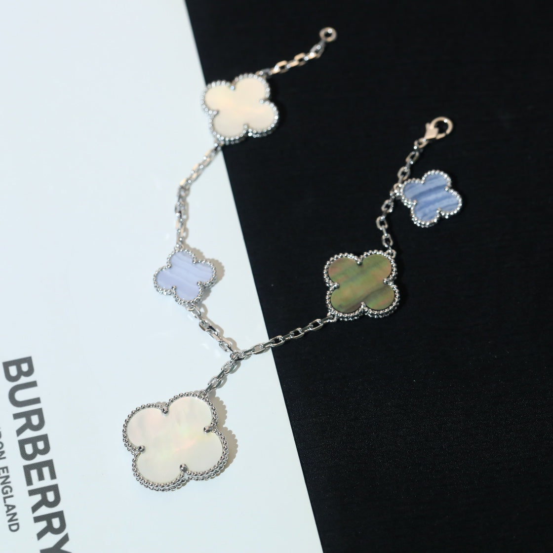 [⭐Corinne]CLOVER BRACELET 5 MOTIFS MOP CHALCEDONY SILVER