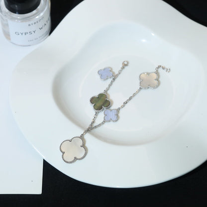 [⭐Corinne]CLOVER BRACELET 5 MOTIFS MOP CHALCEDONY SILVER