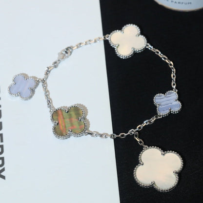 [⭐Corinne]CLOVER BRACELET 5 MOTIFS MOP CHALCEDONY SILVER