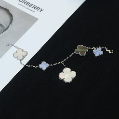 [⭐Corinne]CLOVER BRACELET 5 MOTIFS MOP CHALCEDONY SILVER