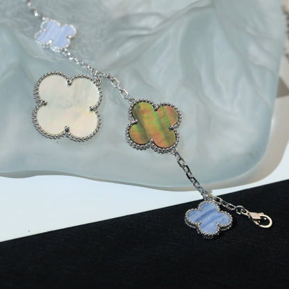 [⭐Corinne]CLOVER BRACELET 5 MOTIFS MOP CHALCEDONY SILVER