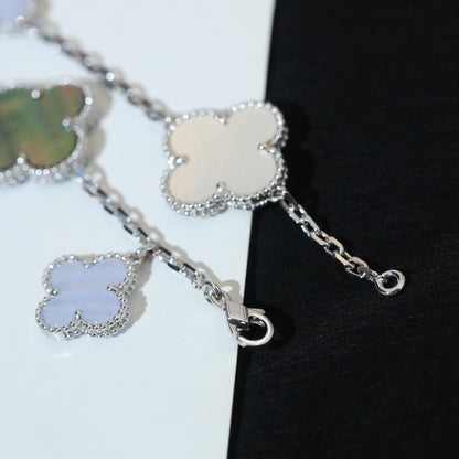 [⭐Corinne]CLOVER BRACELET 5 MOTIFS MOP CHALCEDONY SILVER