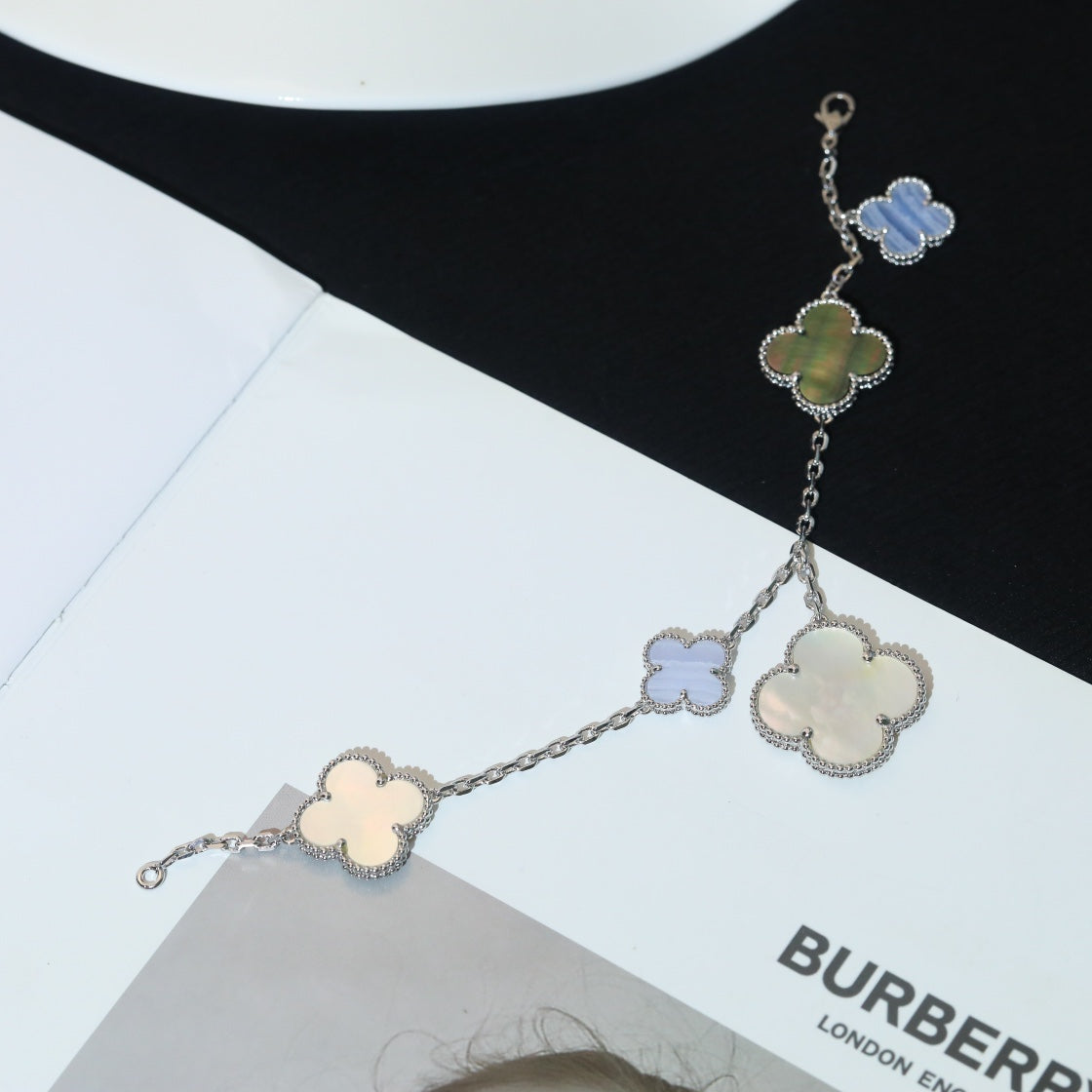 [⭐Corinne]CLOVER BRACELET 5 MOTIFS MOP CHALCEDONY SILVER