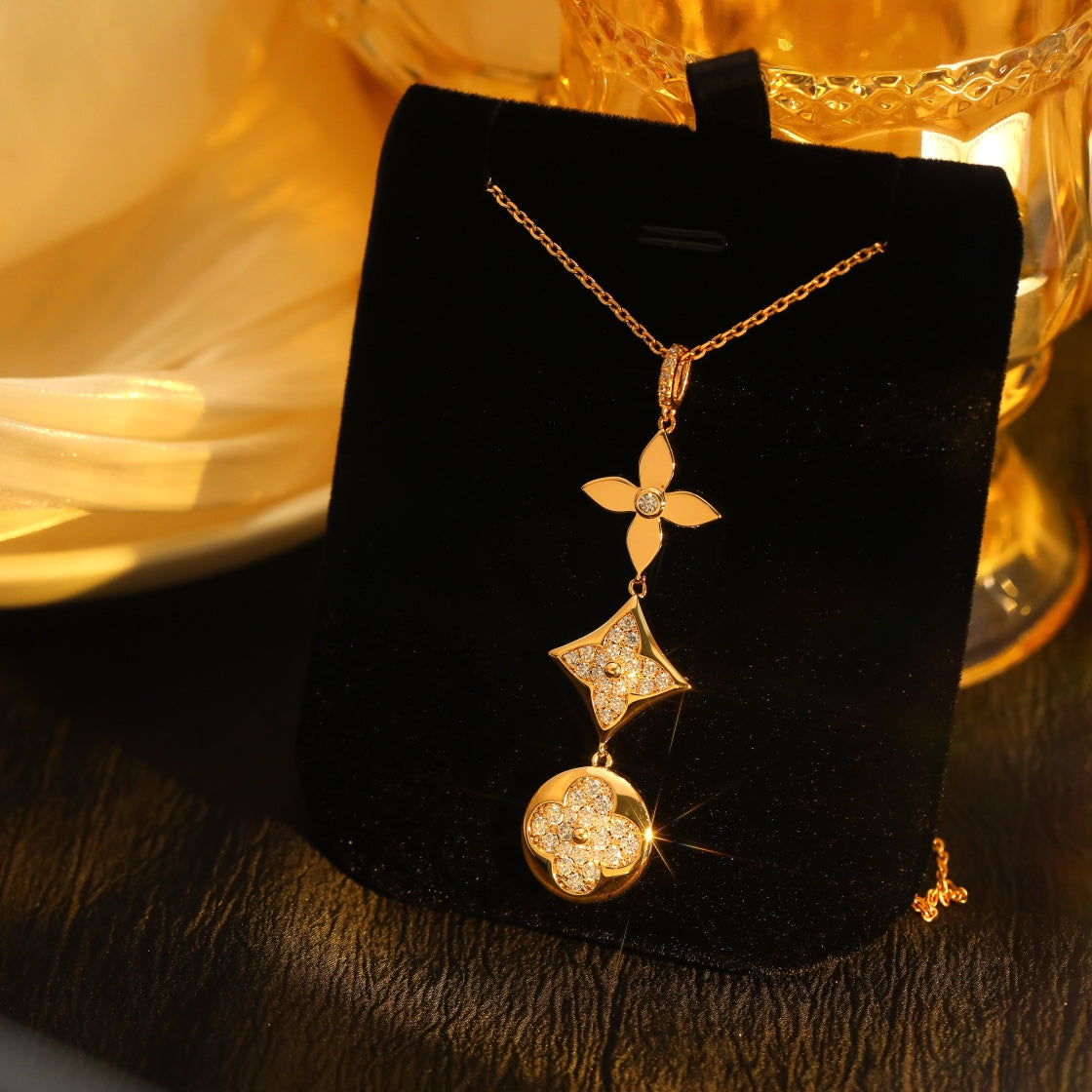 [⭐Corinne]STAR AND SUN DIAMOND PINK GOLD NECKLACE
