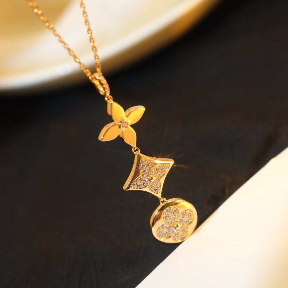 [⭐Corinne]STAR AND SUN DIAMOND PINK GOLD NECKLACE