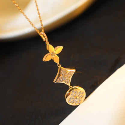 [⭐Corinne]STAR AND SUN DIAMOND PINK GOLD NECKLACE