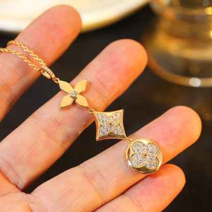 [⭐Corinne]STAR AND SUN DIAMOND PINK GOLD NECKLACE