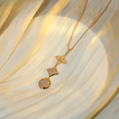 [⭐Corinne]STAR AND SUN DIAMOND PINK GOLD NECKLACE