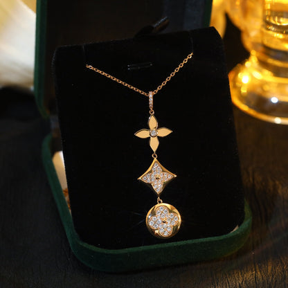 [⭐Corinne]STAR AND SUN DIAMOND PINK GOLD NECKLACE
