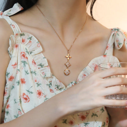 [⭐Corinne]STAR AND SUN DIAMOND PINK GOLD NECKLACE