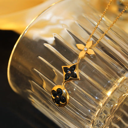 [⭐Corinne]STAR AND SUN ONYX PINK GOLD NECKLACE