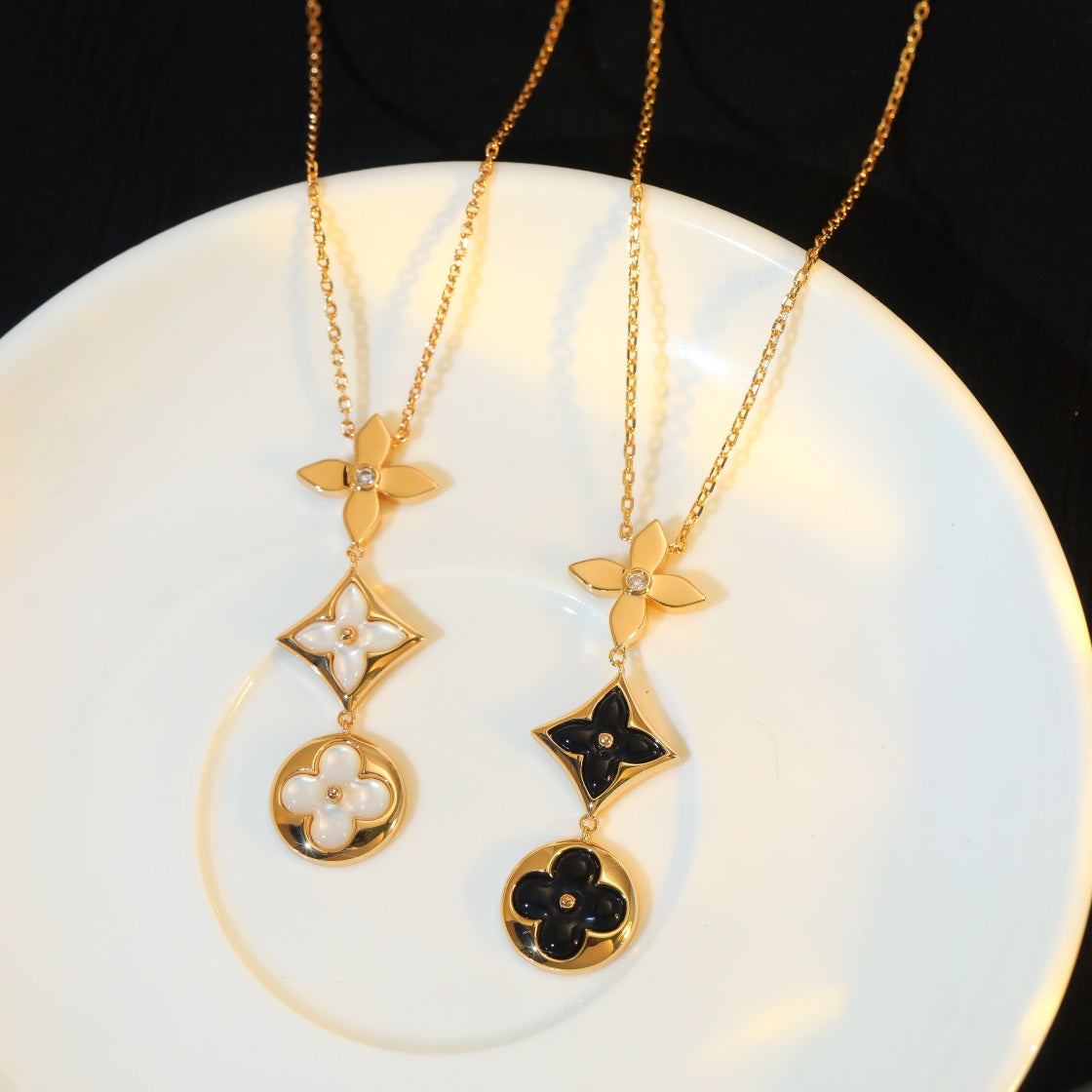 [⭐Corinne]STAR AND SUN ONYX PINK GOLD NECKLACE