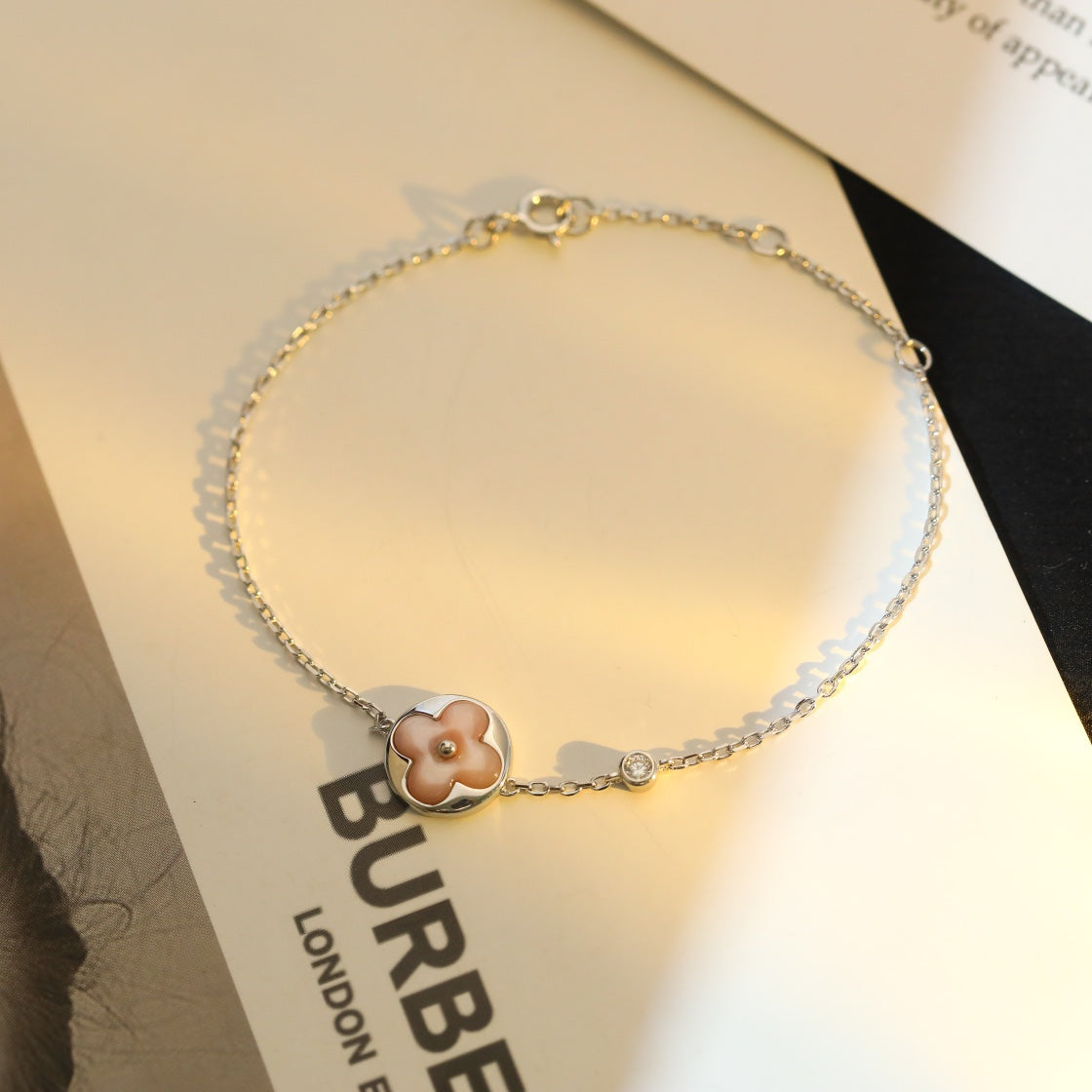 [⭐Corinne]SUN MOTIF PINK MOP SILVER BRACELET
